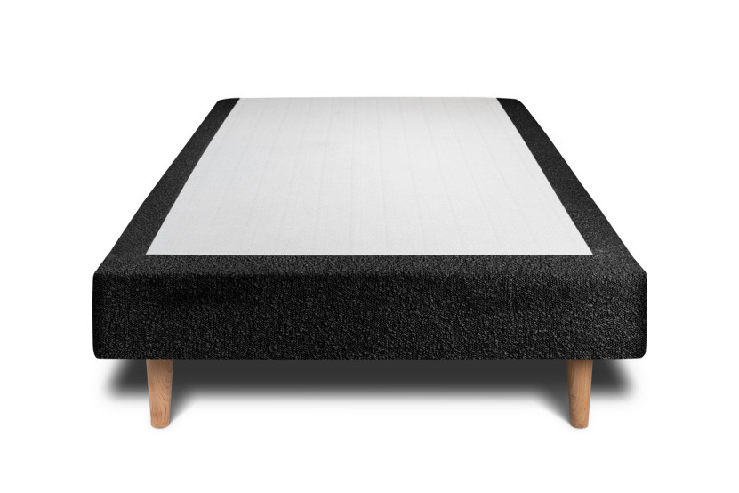 Lit 90x190 cm avec Tête de lit capitonnée - Tissu Bouclette Noir