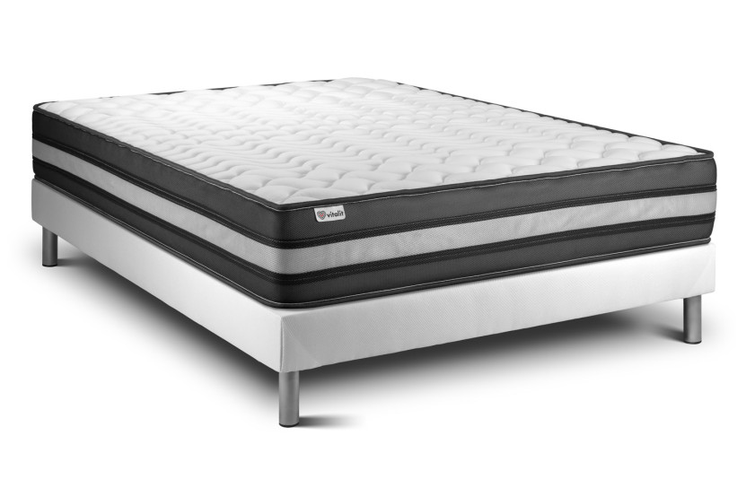 Ensemble Matelas Sommier 200x200 cm - Sommier Blanc (en kit) - Vital Power Zen
