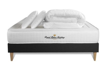 Pack lit complet 160x200 cm - Matelas + Sommier Noir (en kit) + 2 oreillers + Couette - Lancaster