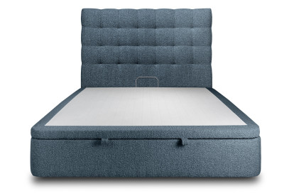 Lit coffre 160x200 cm avec Tête de lit capitonnée - Tissu Bouclette Bleu