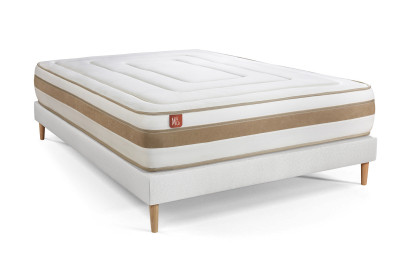 Pack lit complet 160x200 cm - Matelas + Sommier Blanc + 2 oreillers + Couette - Le Raffiné