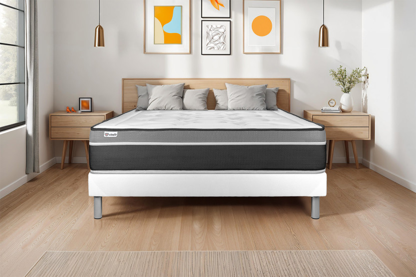 Ensemble Matelas Sommier 150x190 cm - Sommier Blanc (en kit) - Vital Care