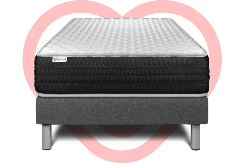 Ensemble Matelas Sommier 90x200 cm - Sommier Gris (déjà monté) - Vitalmemo One