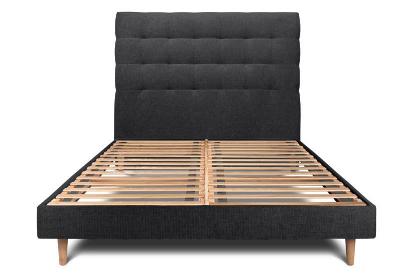 Lit 160x200 cm avec Tête de lit capitonnée - Tissu Toile natté Noir