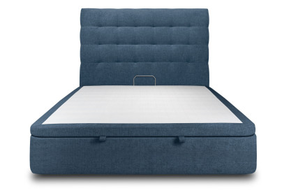 Lit coffre 200x200 cm avec Tête de lit capitonnée - Tissu Toile natté Bleu Océan