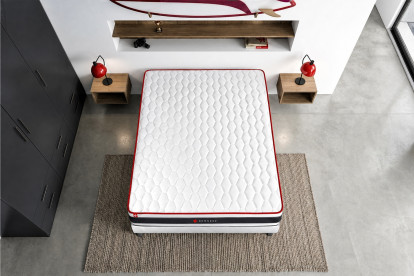 Pack lit complet 140x200 cm - Matelas + Sommier Noir + 2 oreillers + Couette - Energy