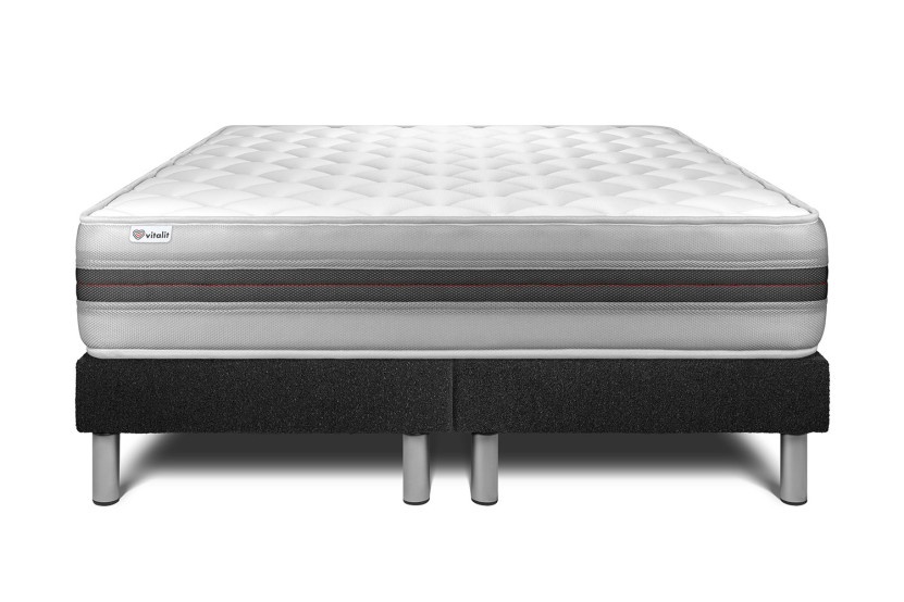Ensemble Matelas Sommier 200x200 cm - 2 Sommiers Noir - Vitalmemo Back