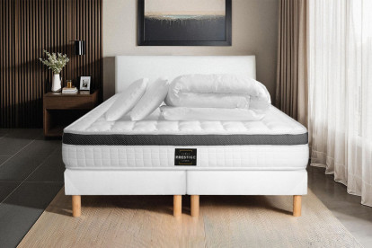 Pack lit complet 200x200 cm - Matelas + 2 Sommiers Blancs + 2 oreillers + Couette - Supérieur