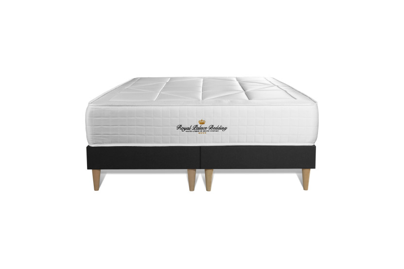 Pack lit complet 160x200 cm - Matelas + 2 Sommiers noirs + 2 oreillers + Couette - Windsor