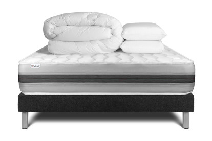 Pack lit complet 140x200 cm - Matelas + Sommier Noir (en kit) + 2 oreillers + Couette - Vitalspring Recover