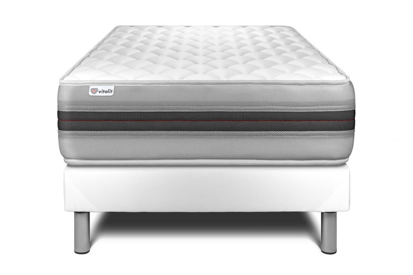 Ensemble Matelas Sommier 90x200 cm - Sommier Blanc (déjà monté) - Vitalmemo Back