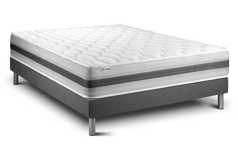 Ensemble Matelas Sommier 180x200 cm - Sommier Gris (en kit) - Vitalspring Recover