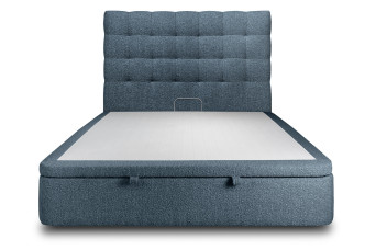 Lit coffre 200x200 cm avec Tête de lit capitonnée - Tissu Bouclette Bleu