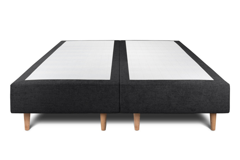 Lit 2x80x200 cm avec Tête de lit à lignes - Tissu Toile natté Noir