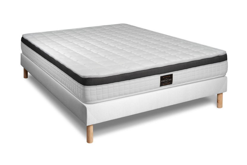 Pack lit complet 140x190 cm - Matelas + Sommier Blanc + 2 oreillers + Couette - Supérieur