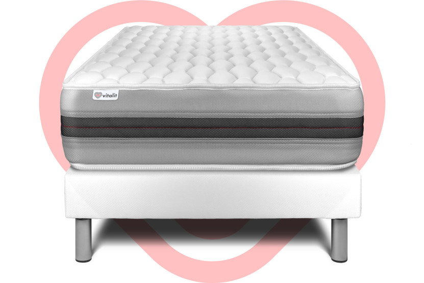 Ensemble Matelas Sommier 90x190 cm - Sommier Blanc (déjà monté) - Vitalspring Recover