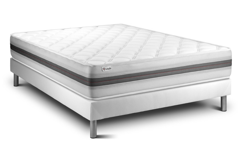 Ensemble Matelas Sommier 200x200 cm - Sommier Blanc (en kit) - Vitalmemo Back