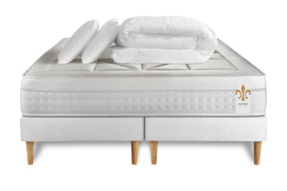 Pack lit complet 160x200 cm - Matelas + 2 Sommiers Blancs + 2 oreillers + Couette - Vingt-Huit