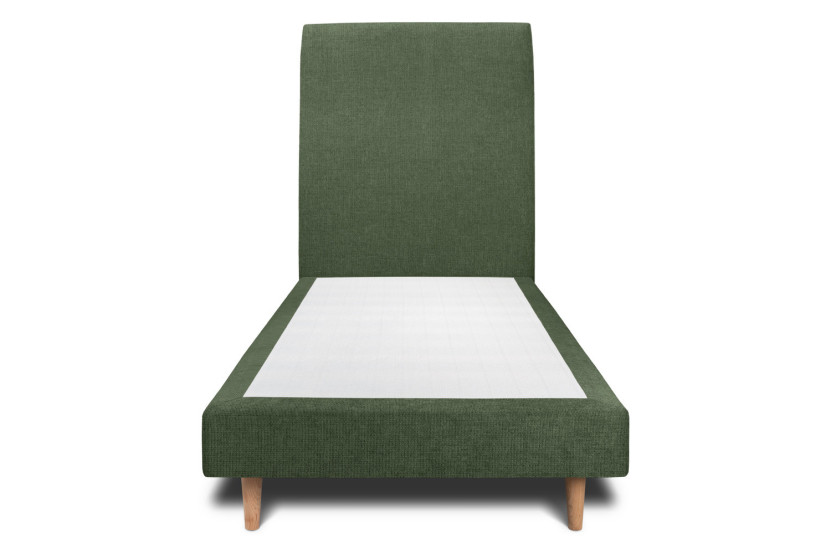Lit 90x190 cm avec Tête de lit tapissée - Tissu Toile natté Vert Kaki