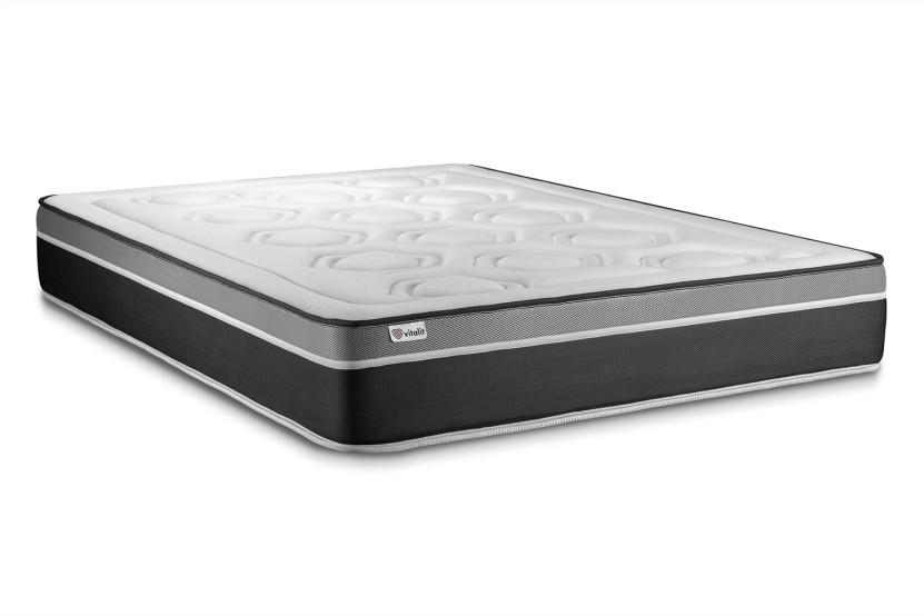 Pack lit complet 140x190 cm - Matelas + Sommier Gris (en kit) + 2 oreillers + Couette - Vital Care