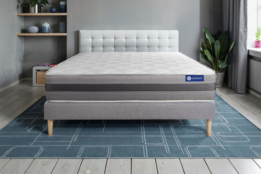 Ensemble Matelas Sommier 120x190 cm - Sommier Gris (en kit) - Actilatex Relax