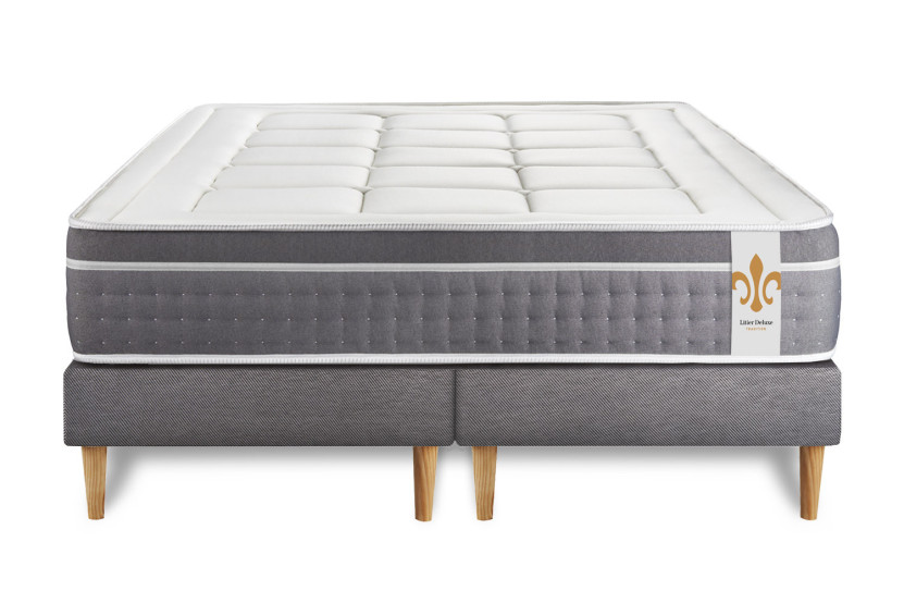 Ensemble Matelas Sommier 200x200 cm - 2 Sommiers Gris - Trente