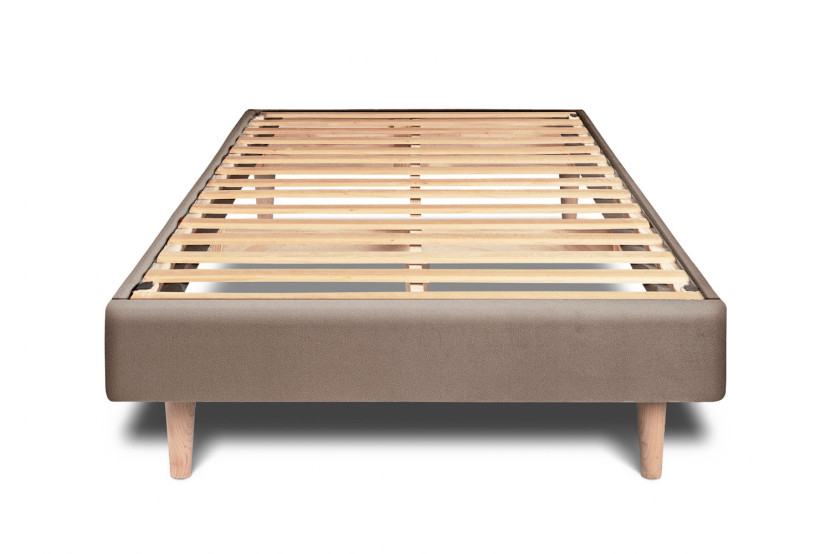 Lit 90x200 cm avec Tête de lit tapissée - Tissu Velours Taupe