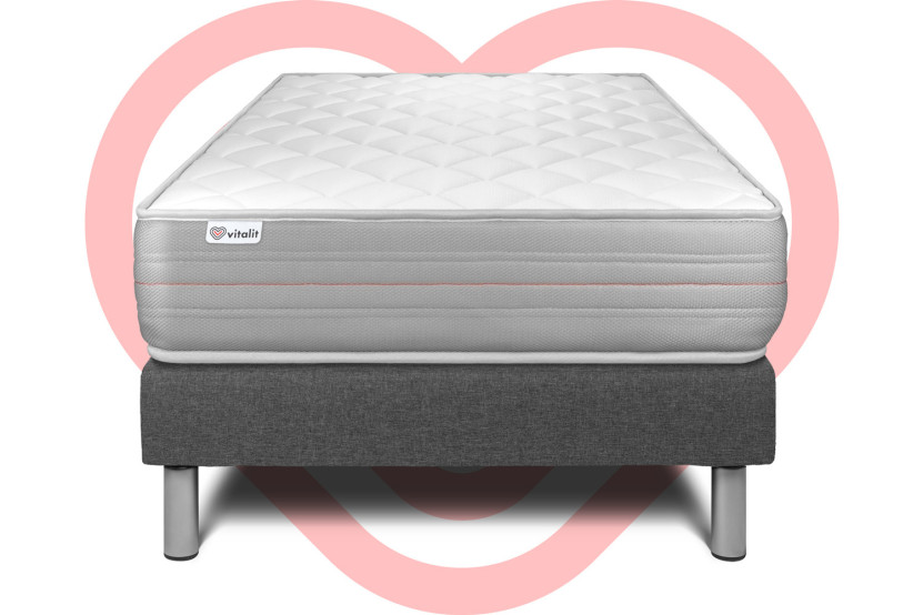 Ensemble Matelas Sommier 90x190 cm - Sommier Gris (déjà monté) - Vitalmemo