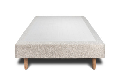 Lit 90x190 cm - Sommier tapissier H29 cm + tête de lit tapissée - Tissu Bouclette Beige Clair