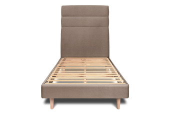 Lit 90x190 cm avec Tête de lit à lignes - Tissu Velours Taupe