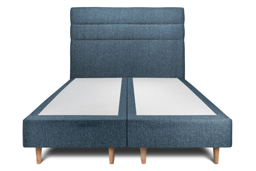 Lit 2x100x200 cm avec Tête de lit à lignes - Tissu Bouclette Bleu