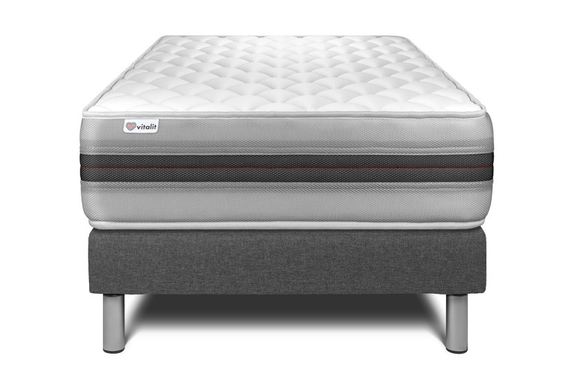 Ensemble Matelas Sommier 90x190 cm - Sommier Gris (déjà monté) - Vitalmemo Back