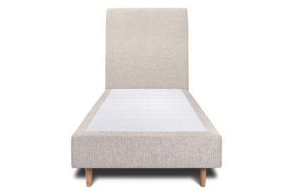 Lit 90x200 cm - Sommier tapissier H35 cm + tête de lit tapissée - Tissu Toile natté Beige Clair