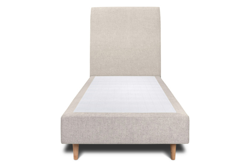 Lit 90x200 cm avec Tête de lit tapissée - Tissu Toile natté Beige Clair
