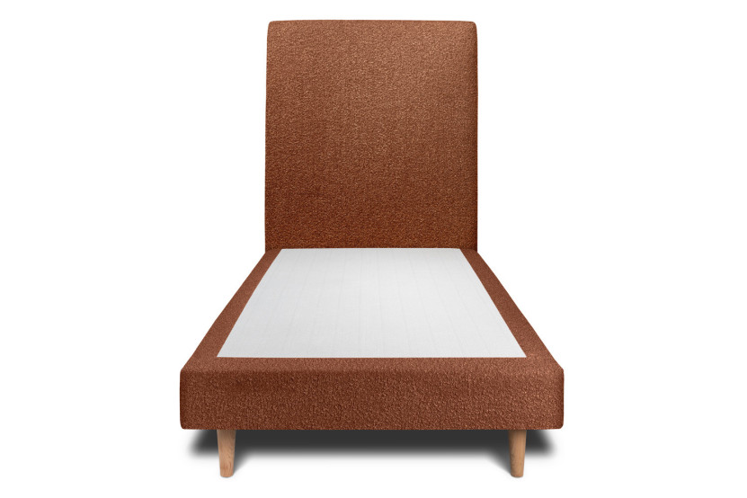 Lit 90x190 cm avec Tête de lit tapissée - Tissu Bouclette Terracotta