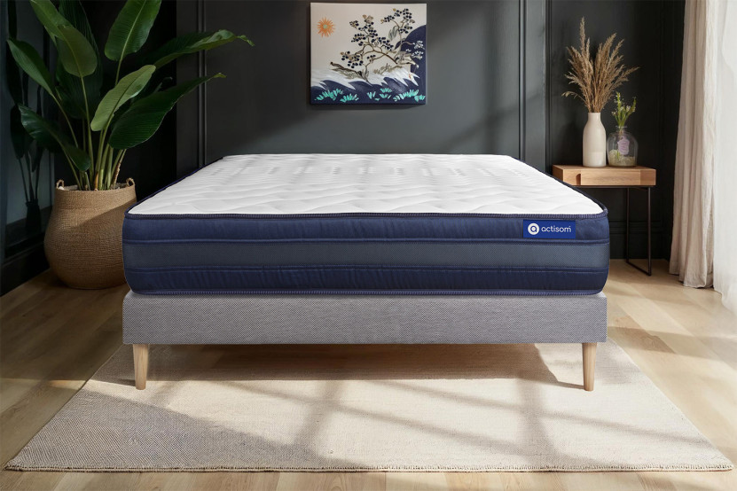 Ensemble Matelas Sommier 140x200 cm - Sommier Gris (en kit) - Actilatex Tech