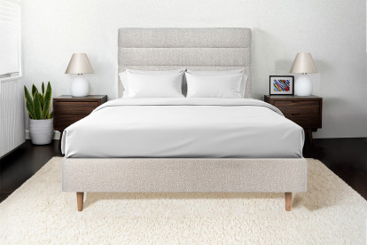 Tête de lit 140 cm Lignes - Tissu Bouclette Beige Clair