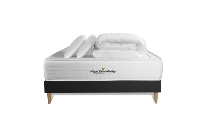 Pack lit complet 140x190 cm - Matelas + Sommier Noir + 2 oreillers + Couette - Windsor