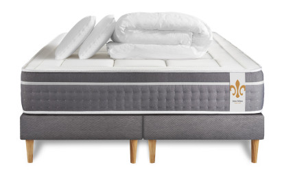 Pack lit complet 160x200 cm - Matelas + 2 Sommiers Gris + 2 oreillers + Couette - Trente