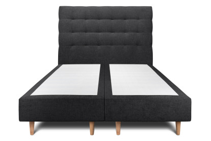 Lit 2x 80x200 cm - Sommier tapissier H35 cm + tête de lit capitonnée - Tissu Toile natté Noir