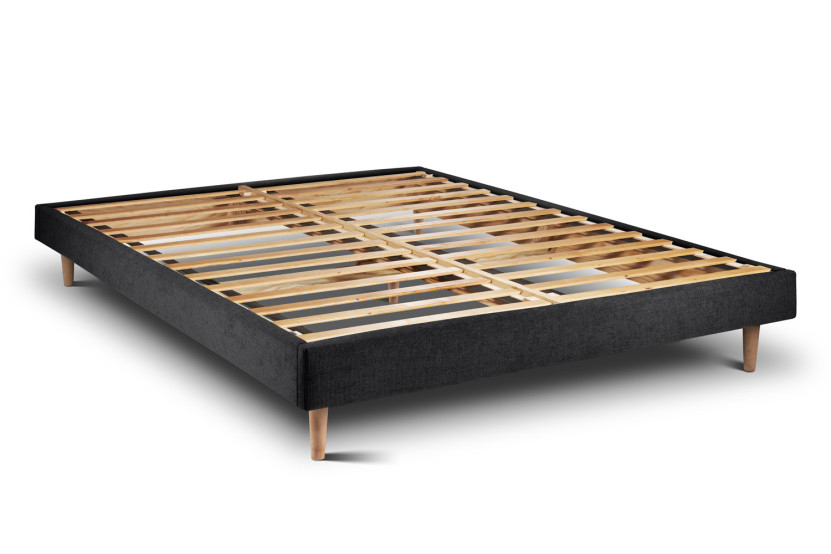 Lit 140x200 cm avec Tête de lit à lignes - Tissu Toile natté Noir