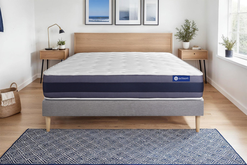 Ensemble Matelas Sommier 130x190 cm - Sommier Gris (en kit) - Actiflex Morpho
