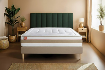 Pack lit complet 140x200 cm - Matelas + Sommier Beige + 2 oreillers + Couette - Le Tendre