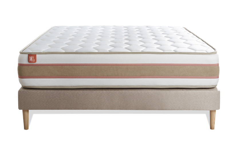 Ensemble Matelas Sommier 160x200 cm - Sommier Beige (déjà monté) - Le Délicat