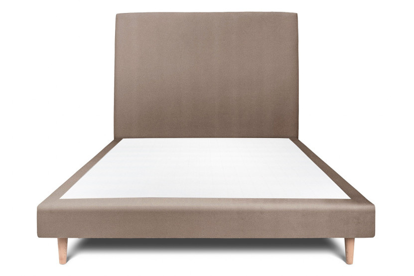 Lit 140x190 cm avec Tête de lit tapissée - Tissu Velours Taupe