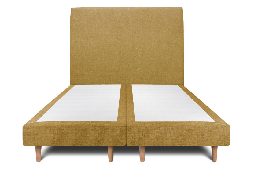 Lit 2x100x200 cm avec Tête de lit tapissée - Tissu Toile natté Jaune