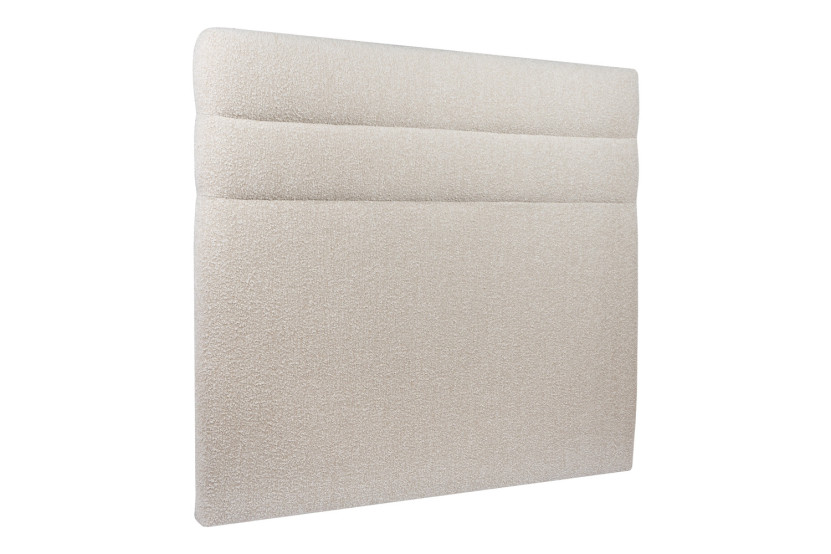 Lit 135x190 cm avec Tête de lit à lignes - Tissu Bouclette Beige Clair