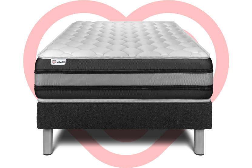 Ensemble Matelas Sommier 120x200 cm - Sommier Noir (en kit) - Vitalspring Zen