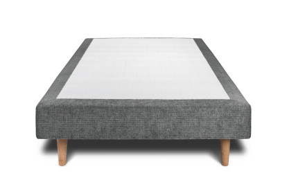 Lit 90x190 cm - Sommier tapissier H29 cm + tête de lit tapissée - Tissu Toile natté Gris Anthracite
