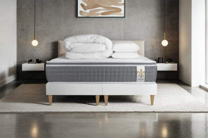 Pack lit complet 200x200 cm - Matelas + 2 Sommiers Blancs + 2 oreillers + Couette - Vingt-Six PLUS